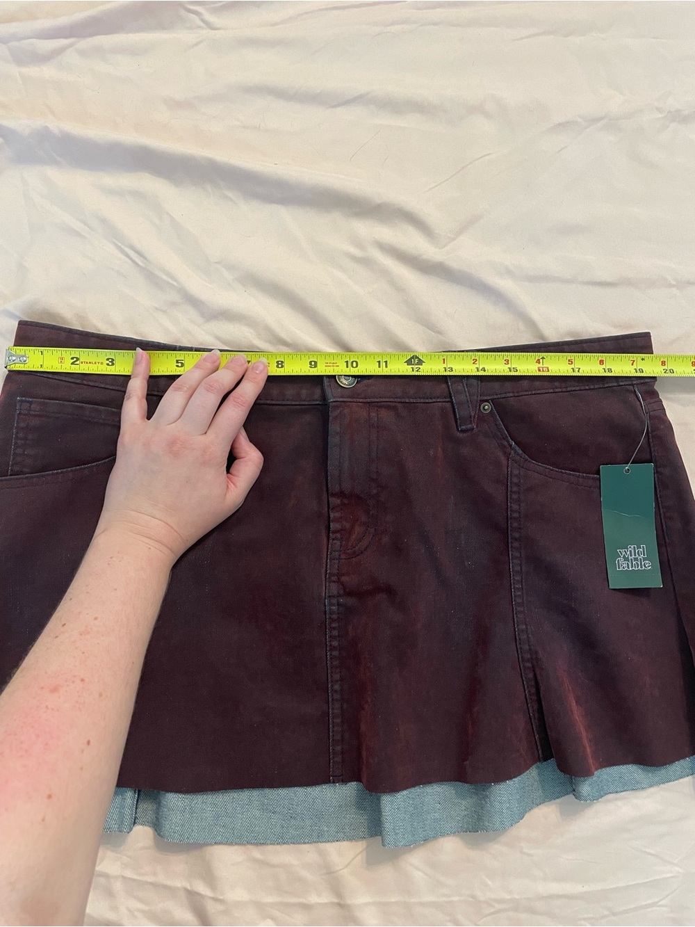 Flocked Denim Mini Skirt in Deep Burgundy - Picture 7 of 12